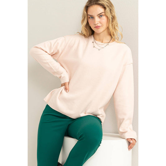 NOT YOUR GIRL REVERSE SEAM LONG SLEEVE TOP - Dusty Pink