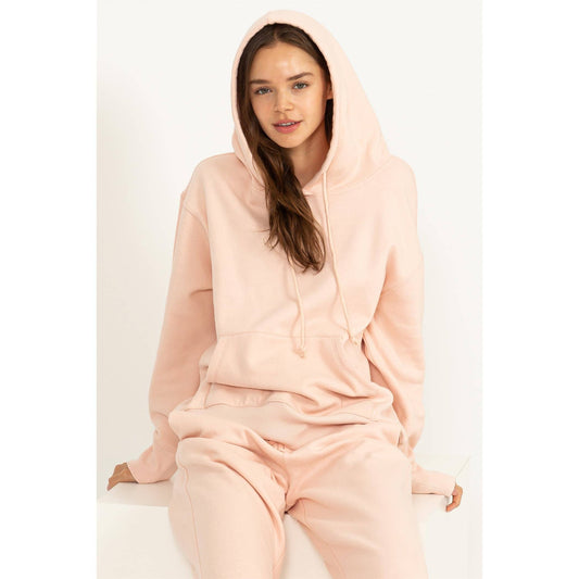 WEEKEND CHILLER DROP SHOULDER OVERSIZED HOODIE: DUSTY PINK