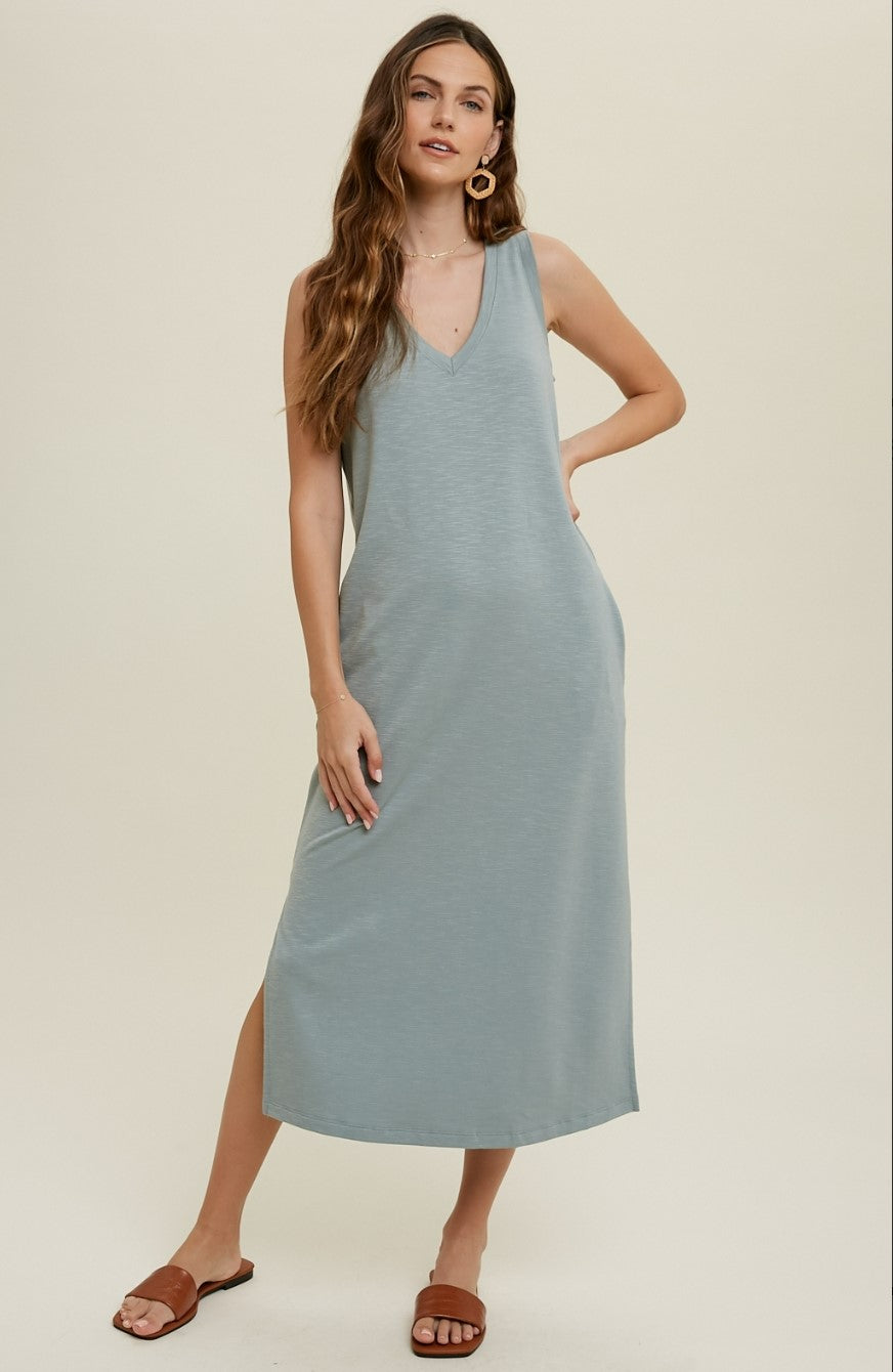 SAGE FRENCH TERRY MIDI DRESS