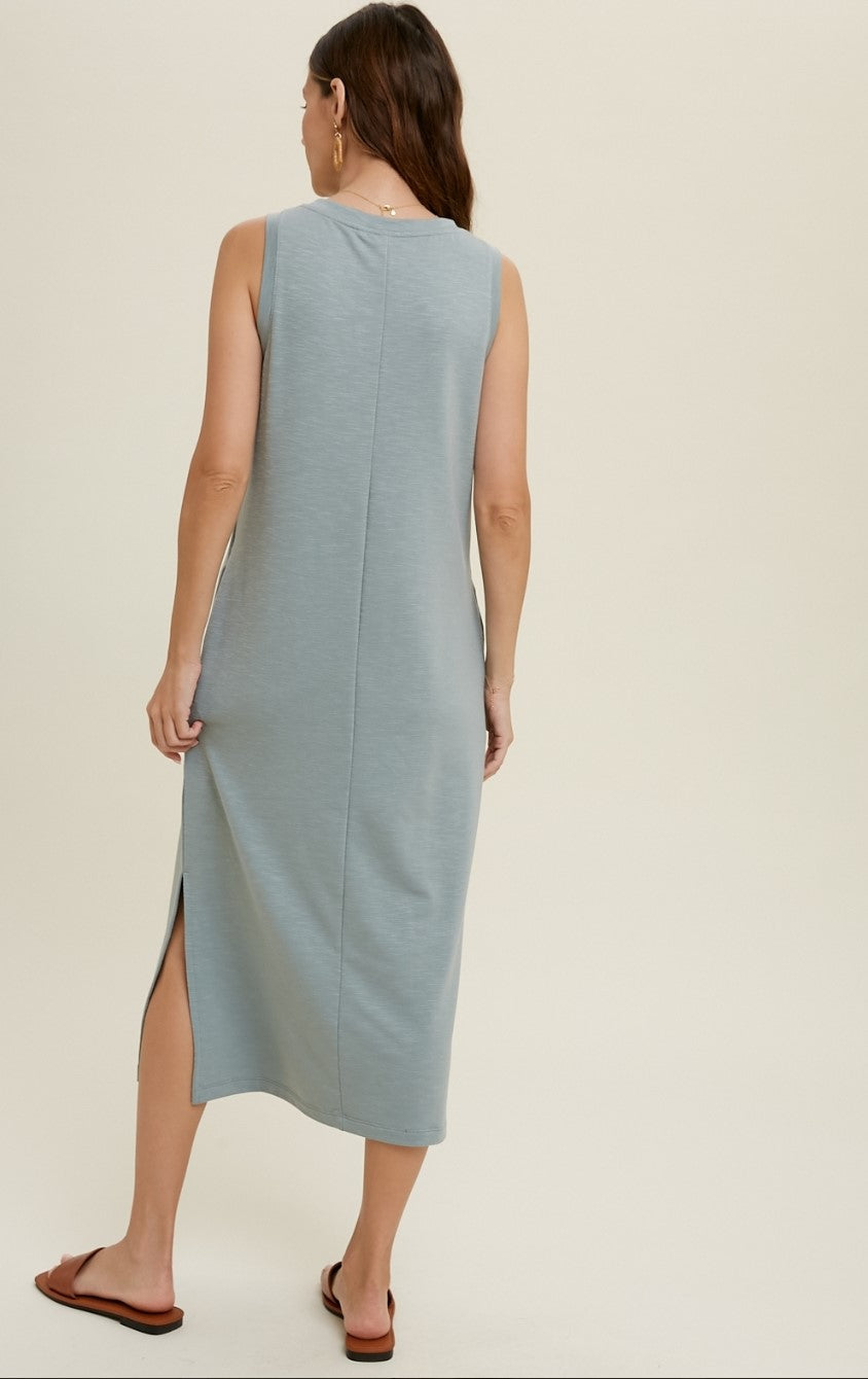 SAGE FRENCH TERRY MIDI DRESS