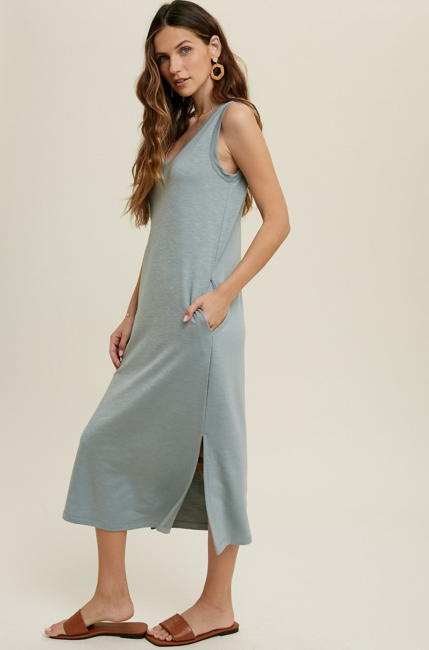 SAGE FRENCH TERRY MIDI DRESS